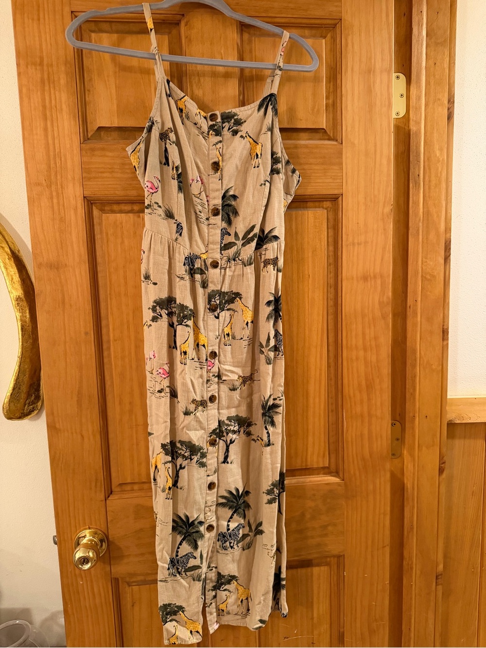 Old Navy Beige Tropical-Print Button-Front Midi Dress